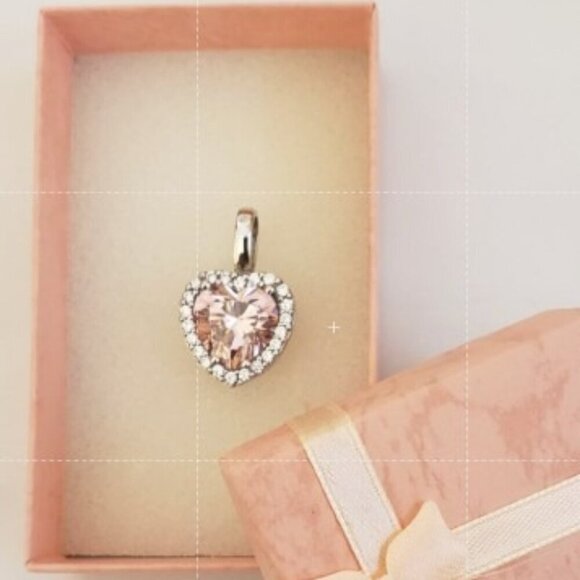 Stauer Jewelry - Stauer Halo Heart Shaped Pink Diamond Aura & 925 Sterling Silver Pendant, 1 inch